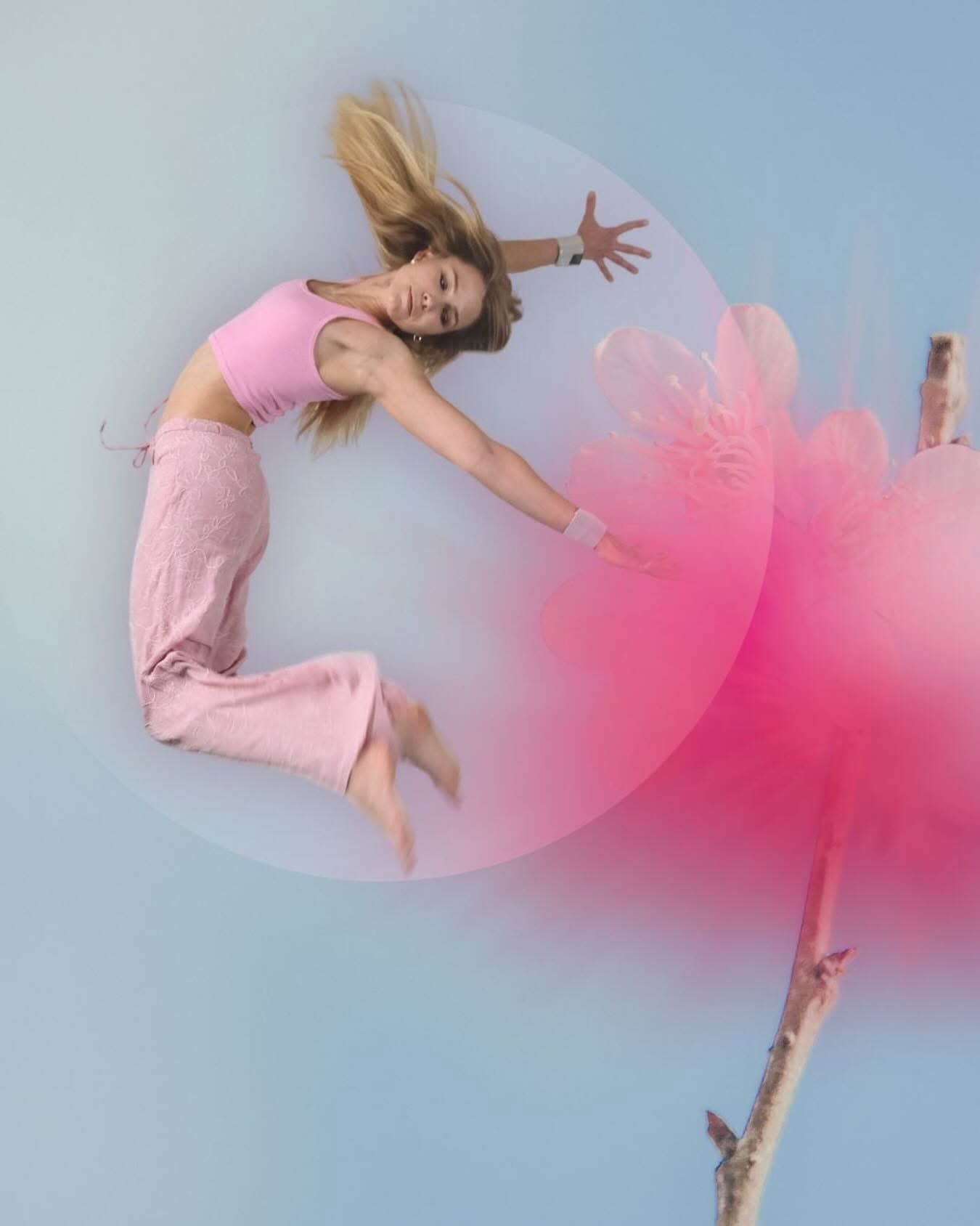 Dancer mid-move surrounded by pink smoke, wearing SneakyDeez wrist wraps
